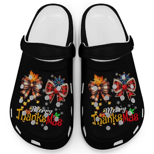 Merry Thanksmas plaid Coquette Bow Christmas Plaid Clogs