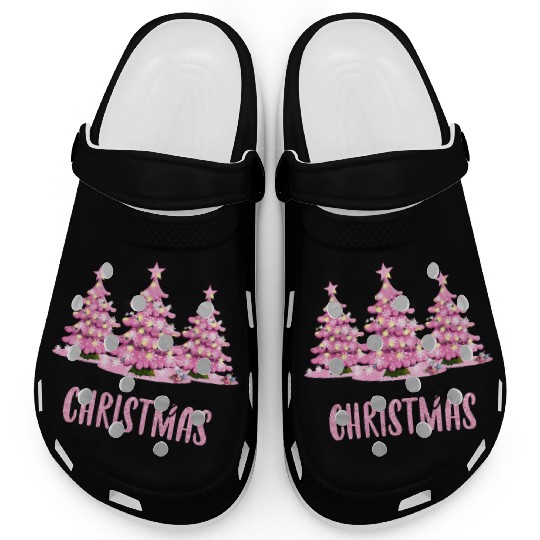 Merry Christmas Letter Xmas Tree Graphic Print Clogs