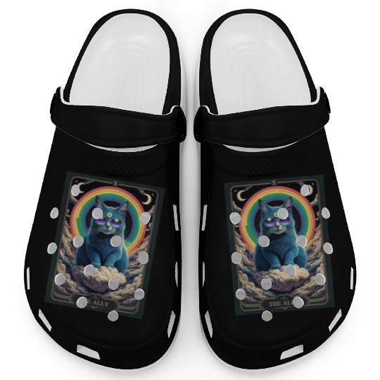 tarot card the alley blue cat rainbow sunglasses Clogs