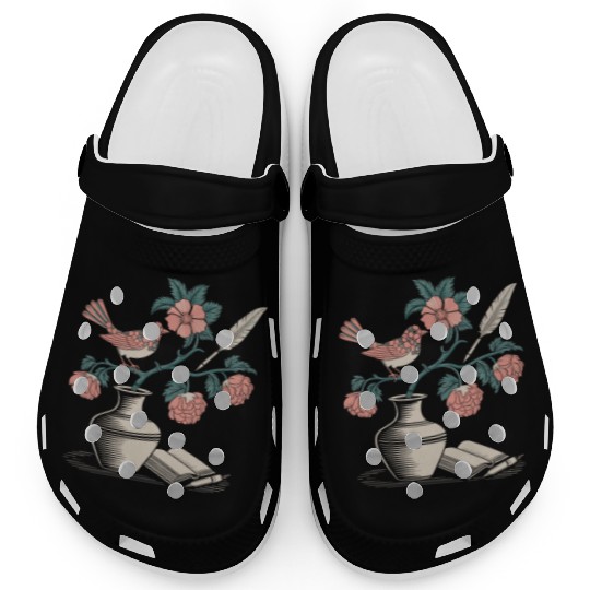 Cottagecore Bird and Floral Vase Art Clogs