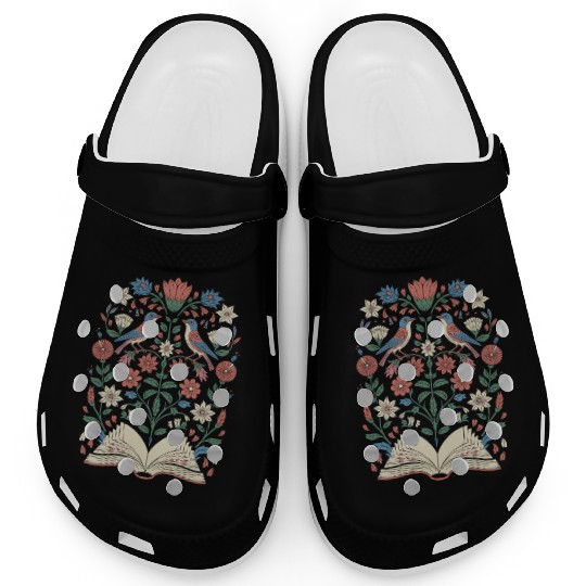Cottagecore Birds and Blossoms with Open Book Clogs