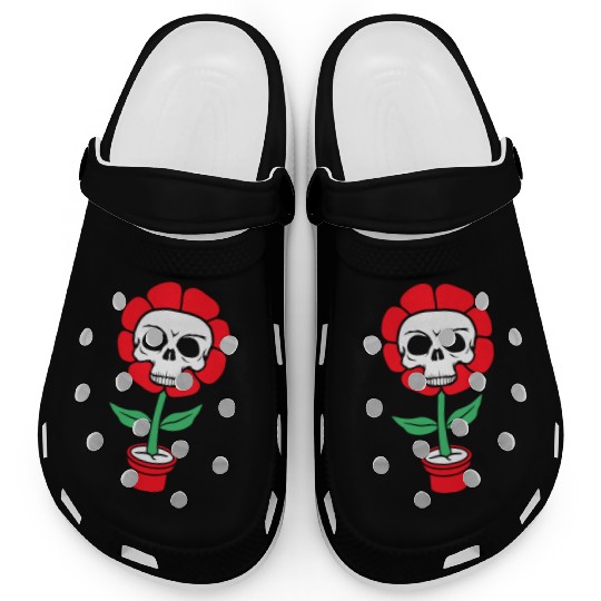 Evil Skull Flower Horror Halloween Skeleton Head Clogs
