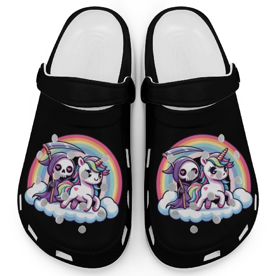Cute Reaper And Unicorn Rainbow Clogs