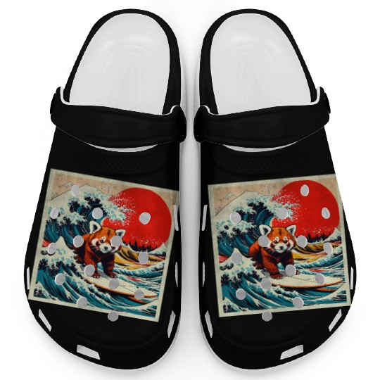 Red Panda surfing Japanese Funny Kawaii Red Panda Clogs