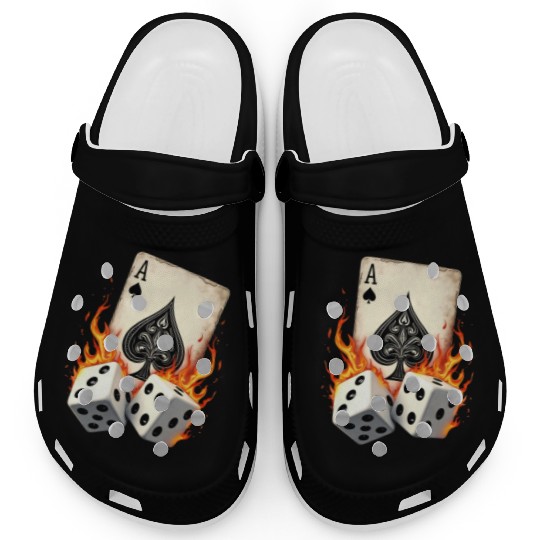 Ace of Spades Dice Flames Bold Casino Vibes Clogs