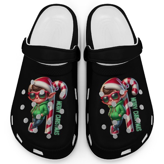 Merry Christmas Cool Elf with Candy Cane Vibes Clogs