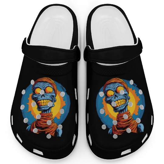 Blue and Funny Cartoon Skeleton Skull Mummy Clogs