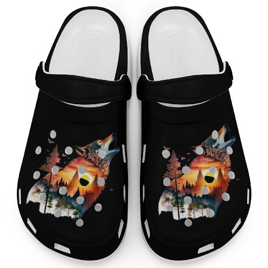 Vintage Wolf Moon Graphic Clogs – Retro 90s