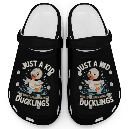 Just a Kid Who Loves Splashing with Ducklings Clogs