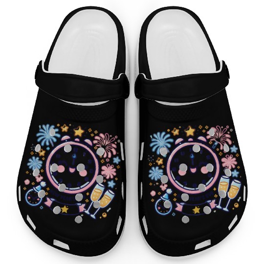 Celebrate New Year's Eve, Fun Clock and Fireworks Clogs