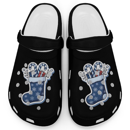 Christmas Stocking Candy Canes Blue And White Clogs