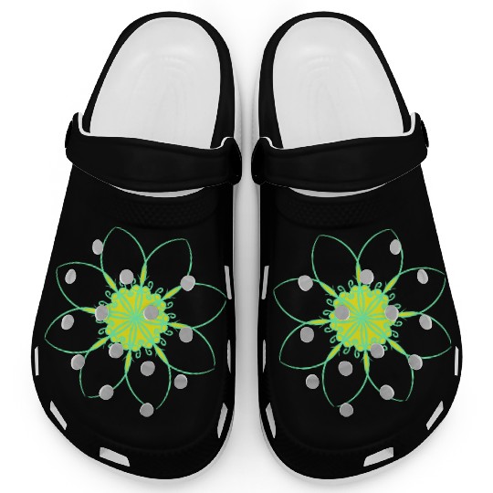 Green Beautiful Flower Tribal Lines Tattoo Design Clogs