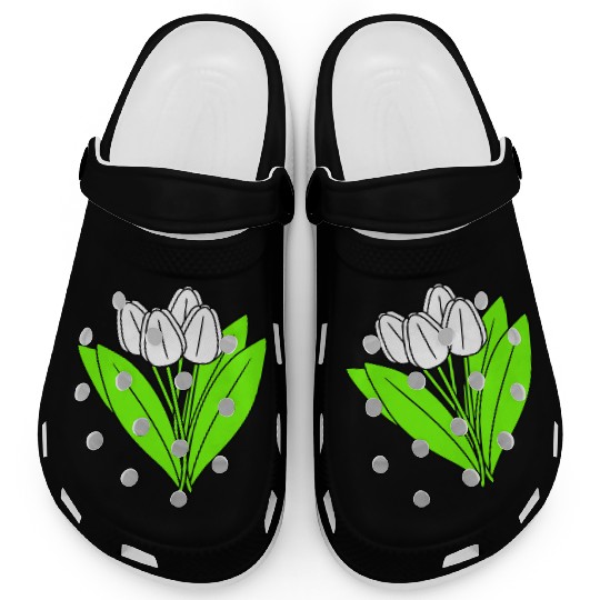 White Tulips Bouquet Spring Summer Beauty Flowers Clogs