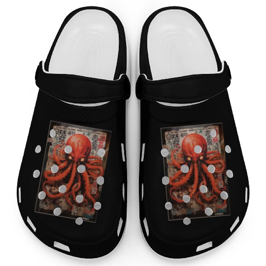 Street Art Red Octopus Clogs