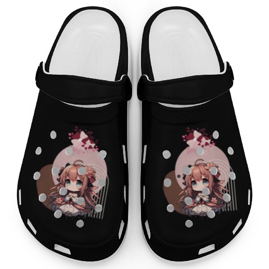 Chibi anime girl with flowers Clogs