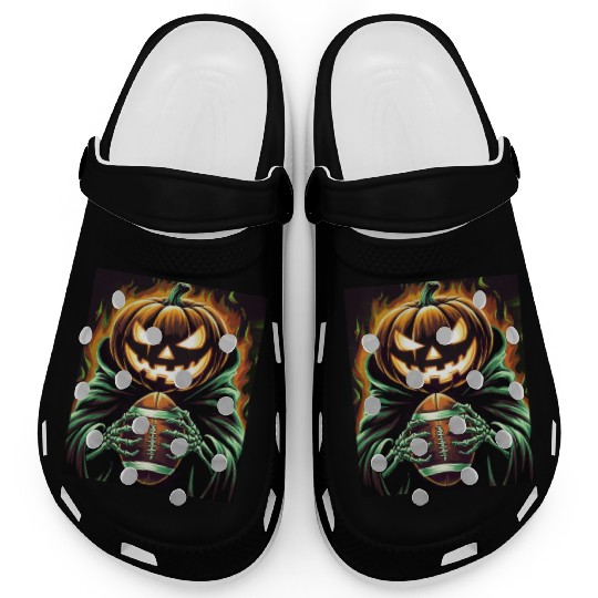 Spooky Halloween Football Jack-O'-Lantern pumpkin Clogs