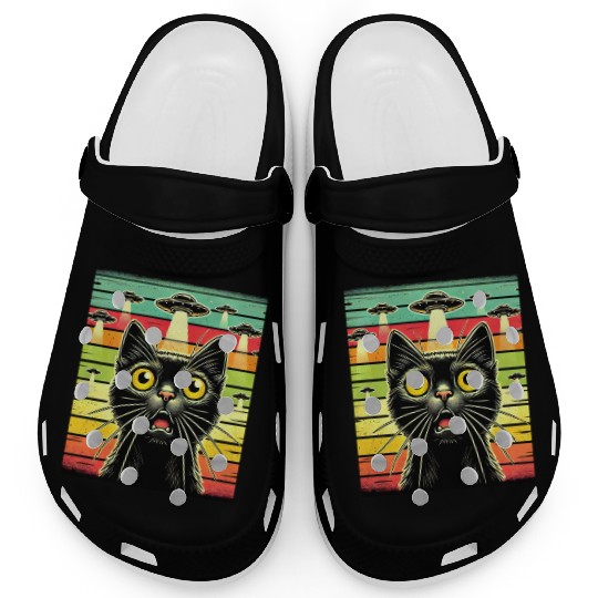 Fun Cat sunset Galaxy Cat Spaceship Alien Cat UFOs Clogs