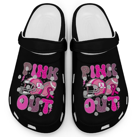 Pink Out Breast Cancer Football Mom Girls Women Clogs