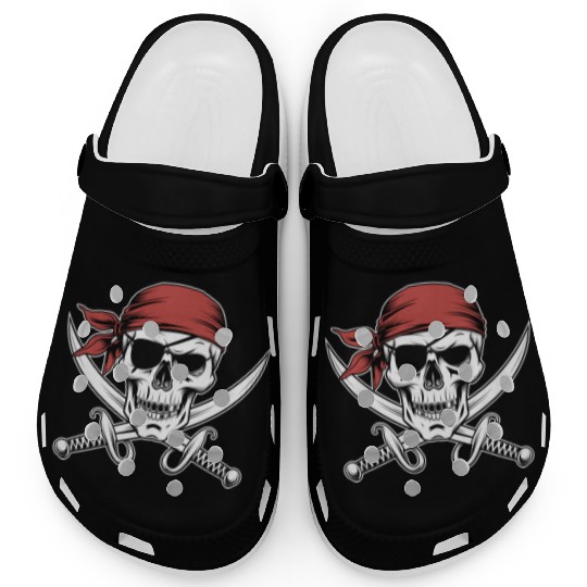 Pirate Skull Crossbones Red Bandana Jolly Roger Clogs