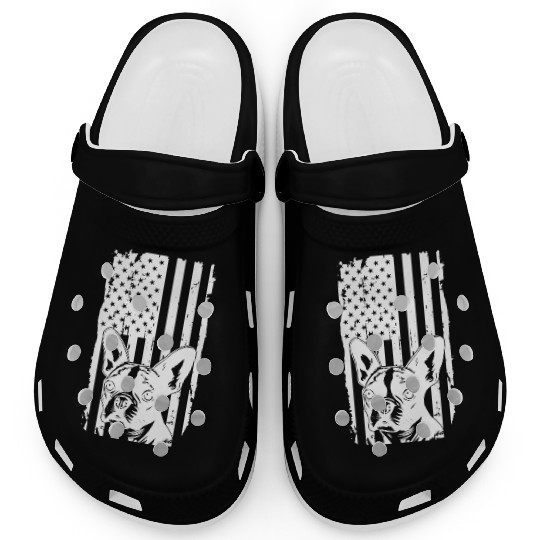 Dog Lover Clogs, Boston Terrier American Flag D