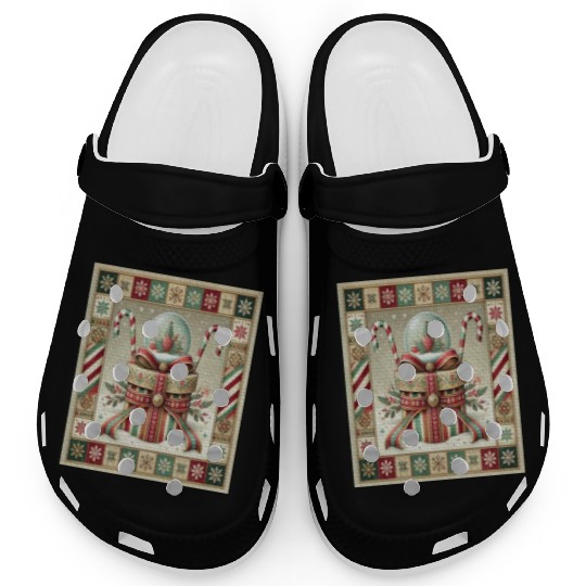 Christmas Snow Globe with Candy Canes and Ribbons Clogs