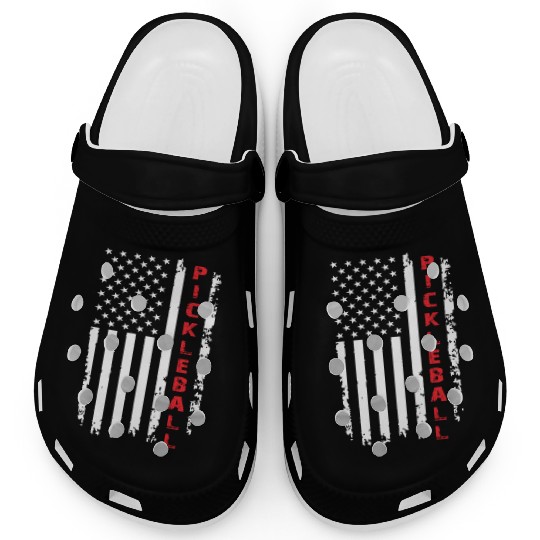 Pickleball US Flag in White and Red Clogs
