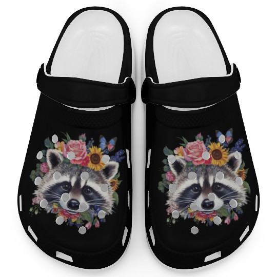 Floral Raccoon Face Raccoon Cottagecore Botanical Clogs