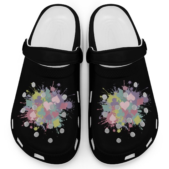 Paint Splatter Playing Card Suits Design Clogs