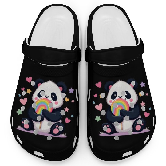 Chubby Panda with Rainbow Lollipop Clogs