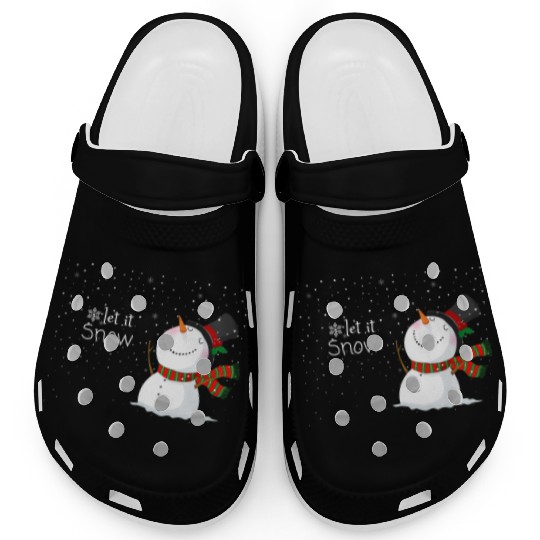 snowfall with snowman, let it snow. Clogs