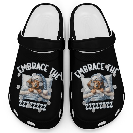 Embrace the ZZZZ cute sleeping Dachshund Clogs