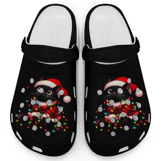 Christmas Kitty Tangled in Holiday Lights Clogs