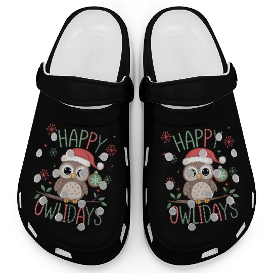 Happy Owlidays Funny Christmas Holidays Owl Lover Clogs