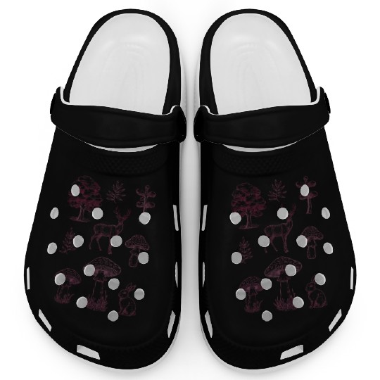 Forest life design trees, deer, mushrooms, rabbit Clogs