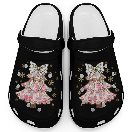 Preppy Pink Coquette Bow Xmas Tree Clogs