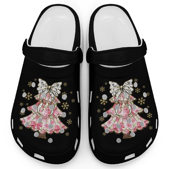 Preppy Pink Coquette Bow Xmas Tree Clogs