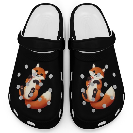 Playful fox with candy cane for Christmas Clogs