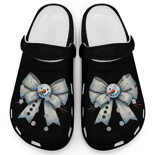 Snowman Coquette Bow, Merry Christmas Clogs