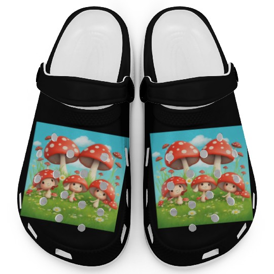 Mushrooms in Grass - Enchanting Nature-Inspired Clogs