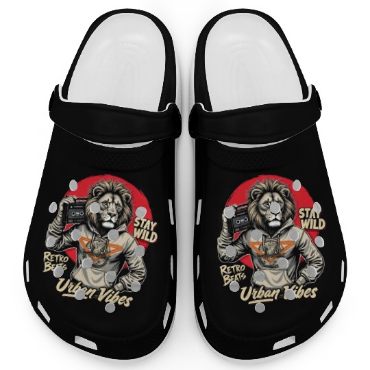 Stay Wild Urban Lion - Retro Beats Clogs Graphic
