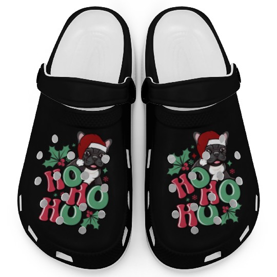 HO HO HO French Bulldog Holly Leaf Funny Clogs