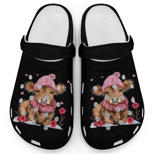 Cute Highland Cow Valentines Day Clogs