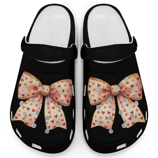 White Bow Heart, Retro Valentine Clogs