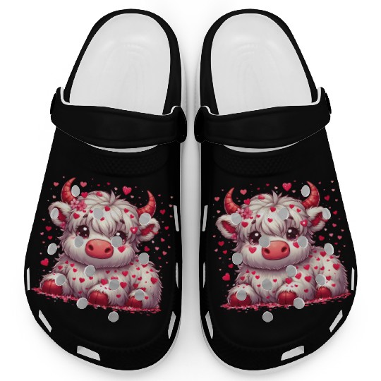 Cute cartoon valentines highland cow Clogs