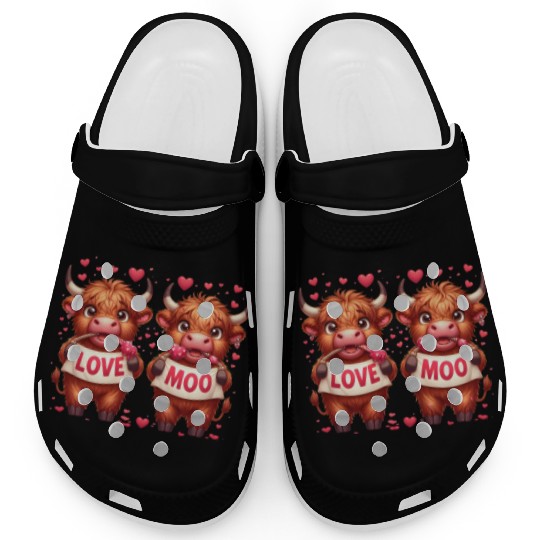 Cute cartoon valentines highland cow Clogs