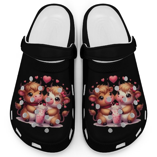 Cute Cartoon Valentines Highland Cow Clogs