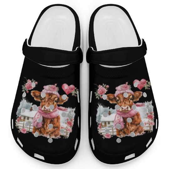 Cute Highland Cow Valentines Day Clogs