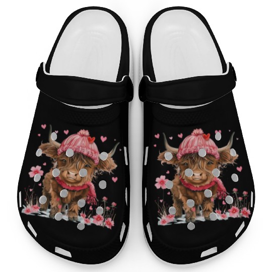 Cute Highland Cow Valentines Day Clogs