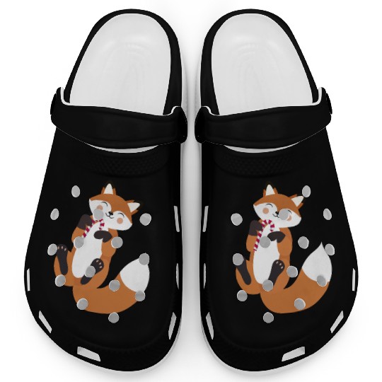 Playful fox with candy cane for Christmas Clogs