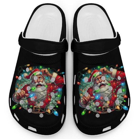 Funny Christmas Santa: Tangled in Lights Clogs